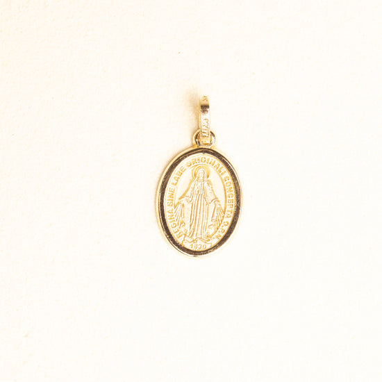 Medalla Bisel Virgen Milagrosa Ovalada Oro 14k