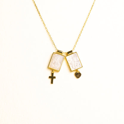 Escapulario Plata Baño de oro 18k con cadena