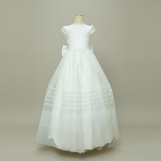 Vestido Comunión Especial Crudo en Gasa Todo a Tono Sin Azul