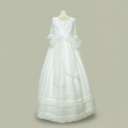Vestido Comunión Especial Beige Gasa Todo a Tono Sin Rosa