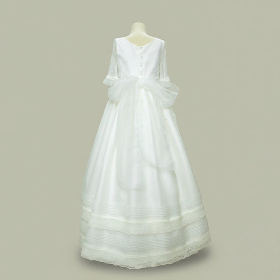 Vestido Comunión Especial Beige Gasa Todo a Tono Sin Rosa
