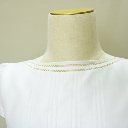 Vestido Comunión Especial Beige Gasa Todo a Tono Sin Rosa
