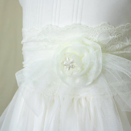Vestido Comunión Especial Beige Gasa Todo a Tono Sin Rosa