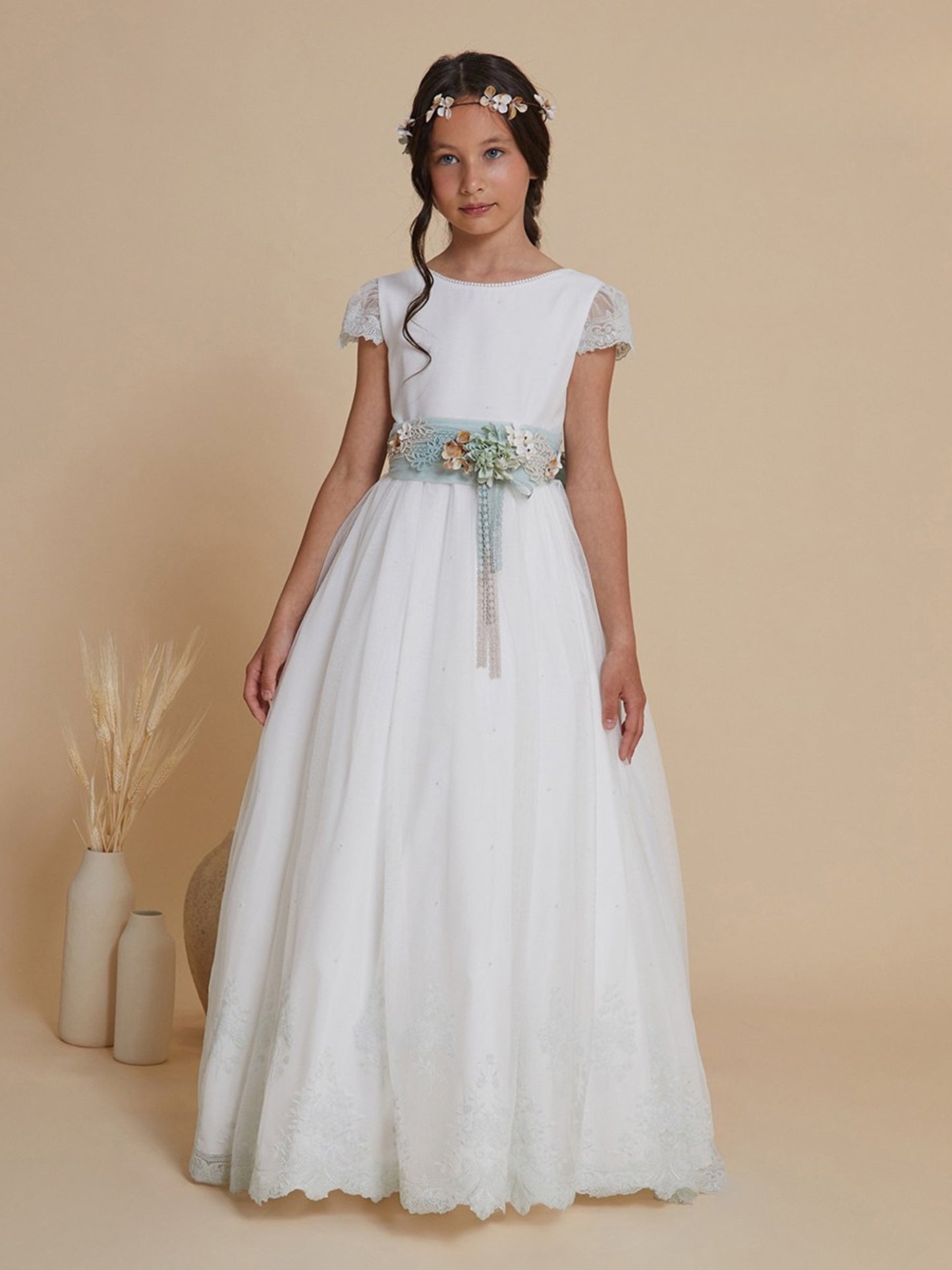 Vestido Comunión Manga Corta Y Lazo