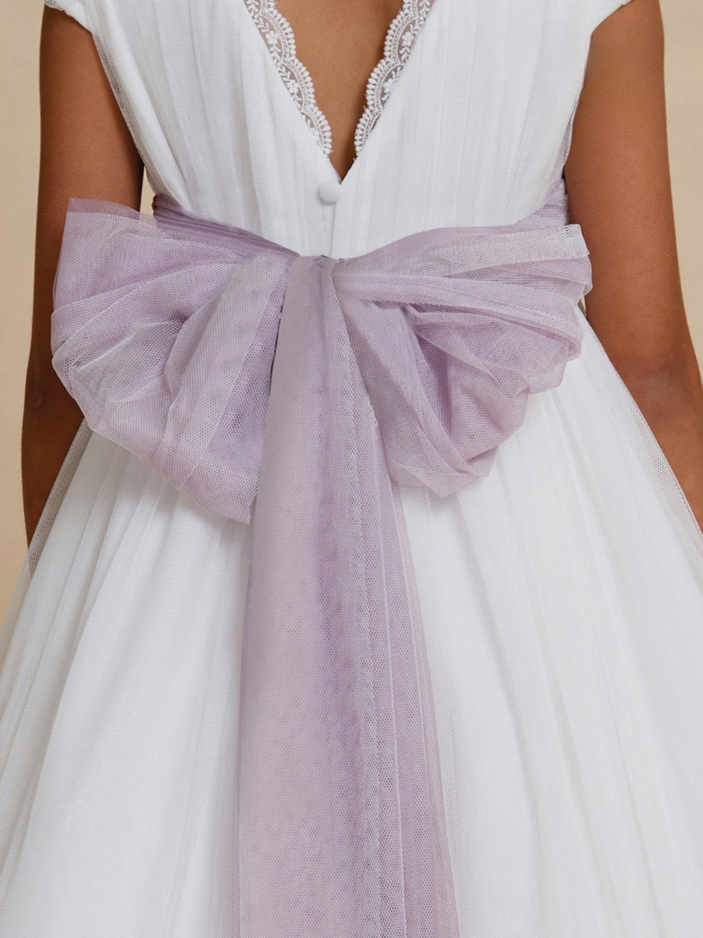 Vestido Comunión Manga Corta Y Lazo