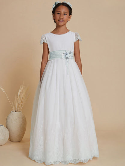 Vestido Comunión Manga Corta Y Lazo