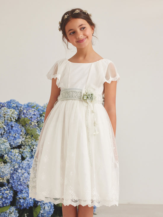 Vestido Comunión Corta en Tul Bordado