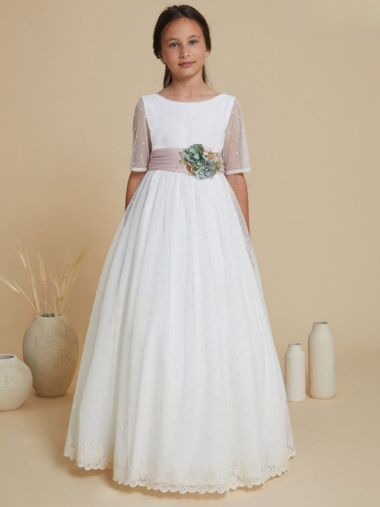 Vestido Comunión Beige-Rosa