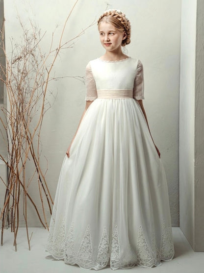 Vestido Comunión Crudo Tul Bordado