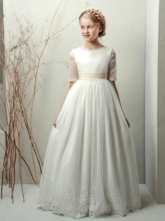 Vestido Comunión Crudo Tul Bordado