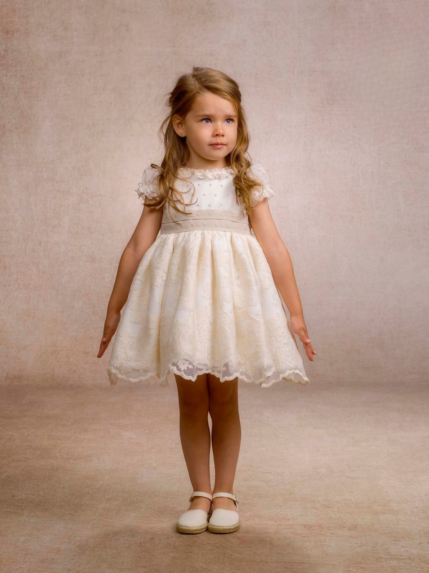 Vestido Ceremonia Infantil Tul Bordado Marfil