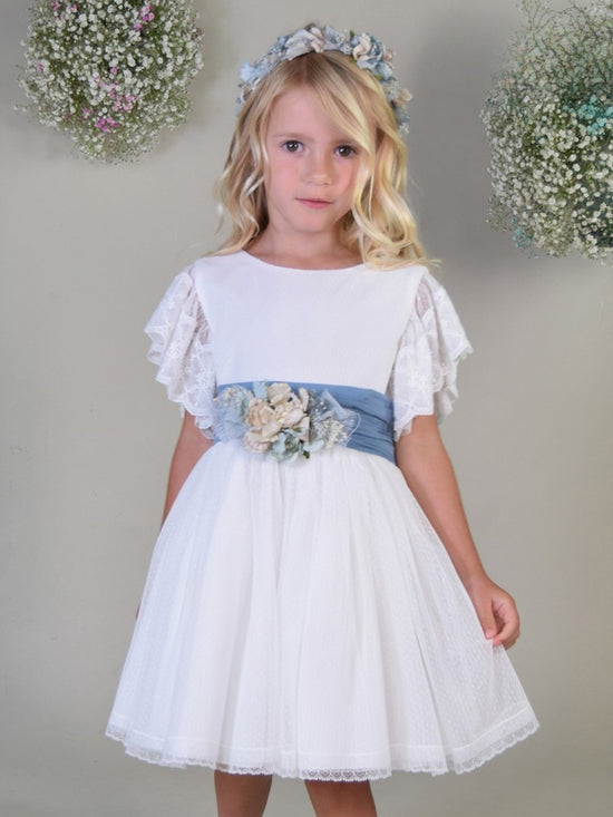 Vestido Infantil Blanco Con Tul de Color