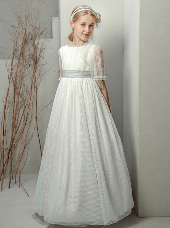 Vestido Comunión Azul Tul Encaje