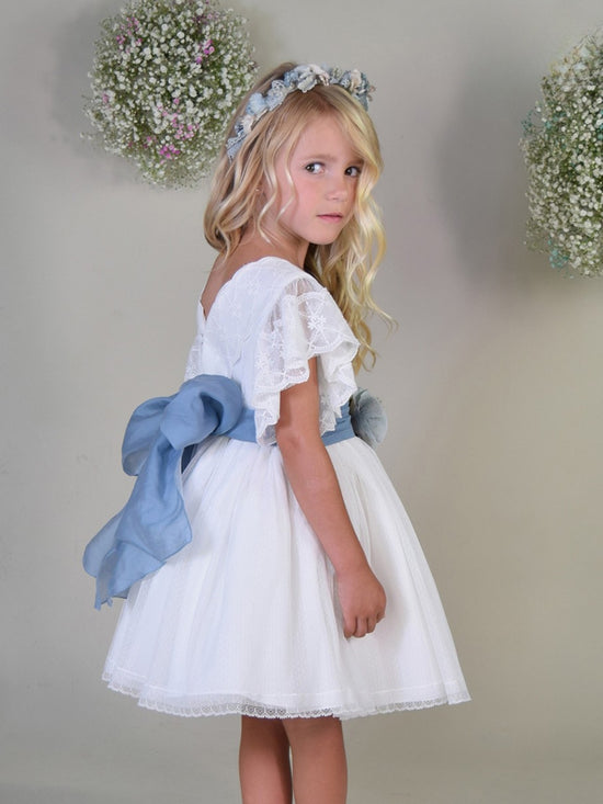 Vestido Infantil Blanco Con Tul de Color